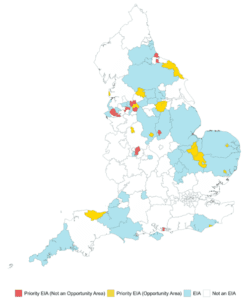 Map of UK showing funding priority